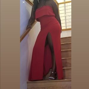 Long red dress with slit down the middle
